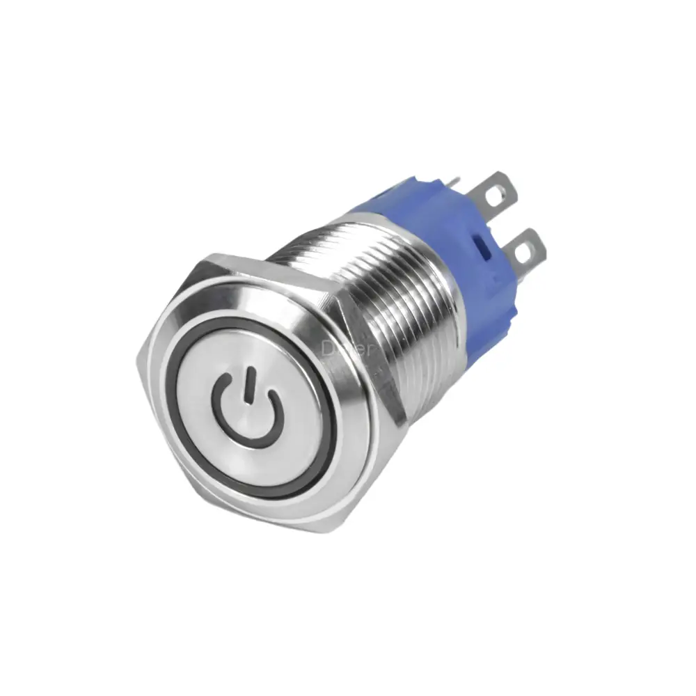 Boton metalico 16 mm power azul con socket