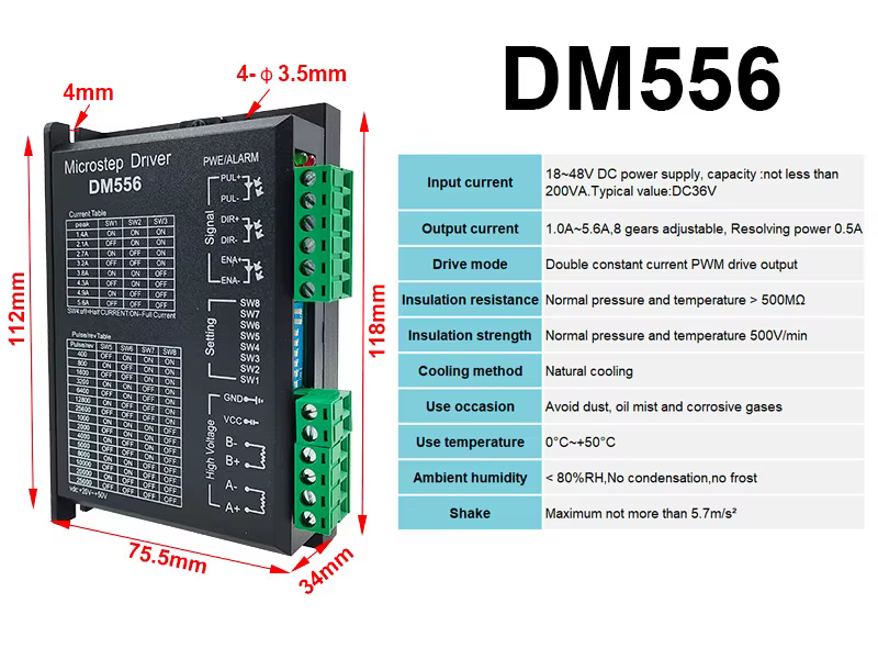 Driver Digital DM556 para Motor Paso a Paso 5,6 A 20-50 VDC vista 2