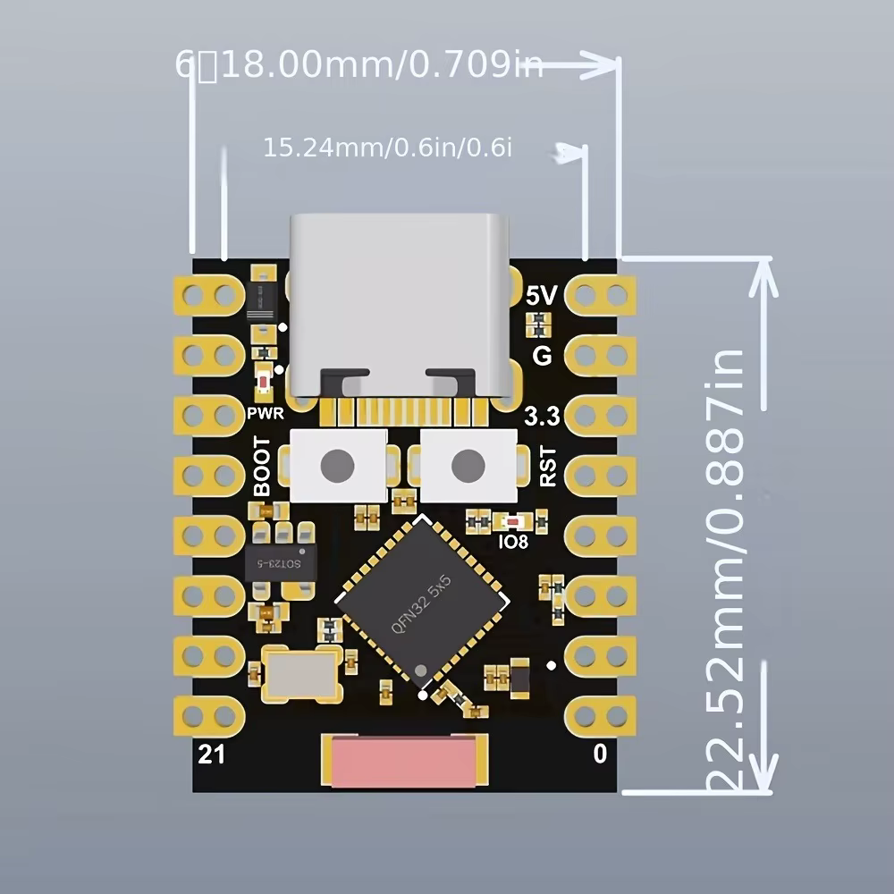 Placa de Desarrollo ESP32-C3 SuperMini USB-C WiFi 2.4GHz Bluetooth 5 BLE 160MHz vista 3