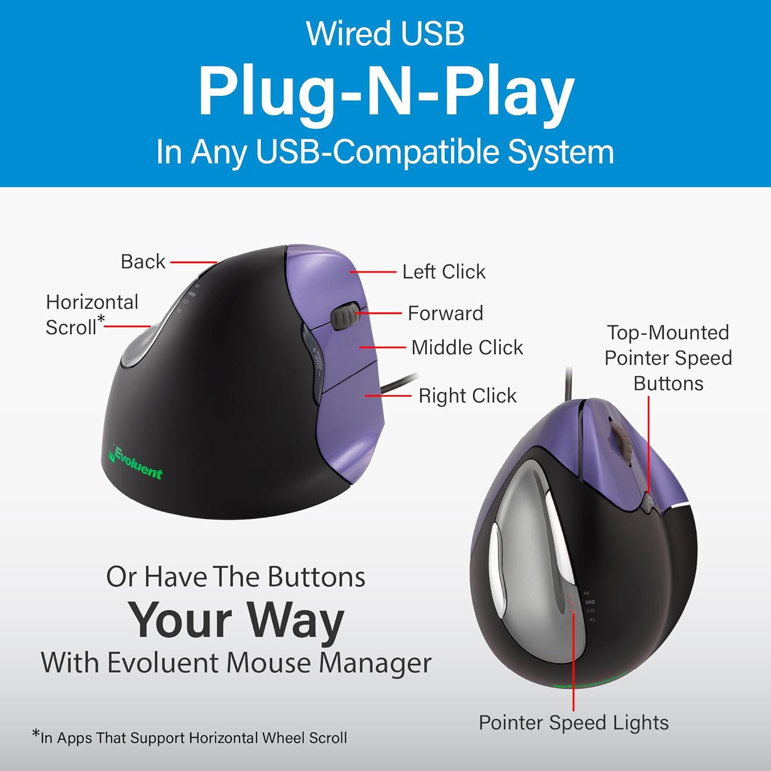 Evoluent VerticalMouse 4 Small VM4S USB con botones configurables vista 4