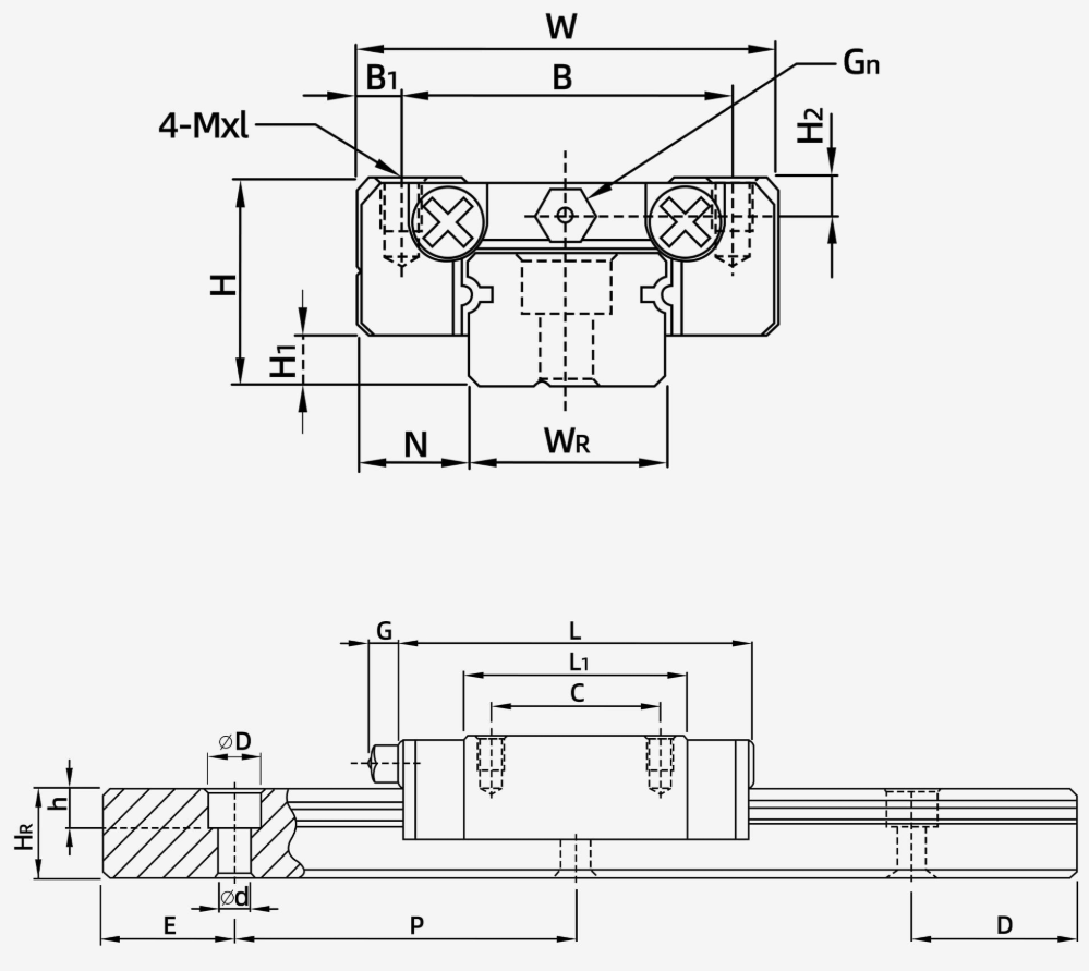 Guía lineal miniatura MGN12H de 200 mm con carro tipo H para CNC e impresora 3D vista 3