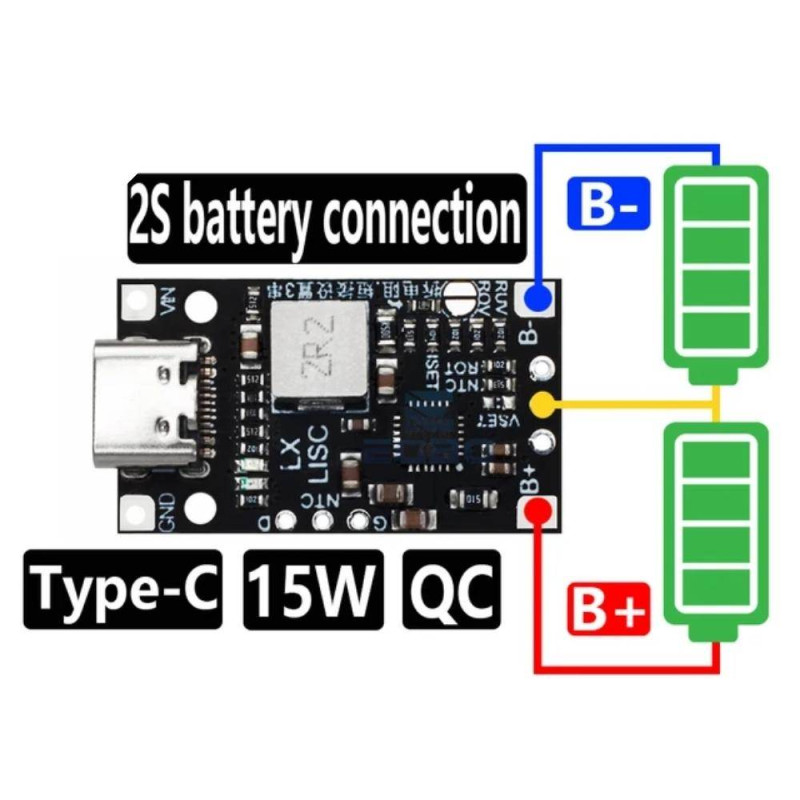 Módulo Cargador Balanceado 2S USB-C 8.4V 1.5A para Baterías de Litio vista 5