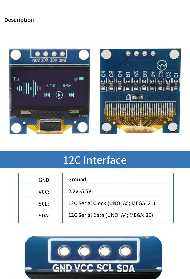 Módulo pantalla OLED 0.96 pulgadas I2C SSD1306 128x64 amarillo y azul vista 2