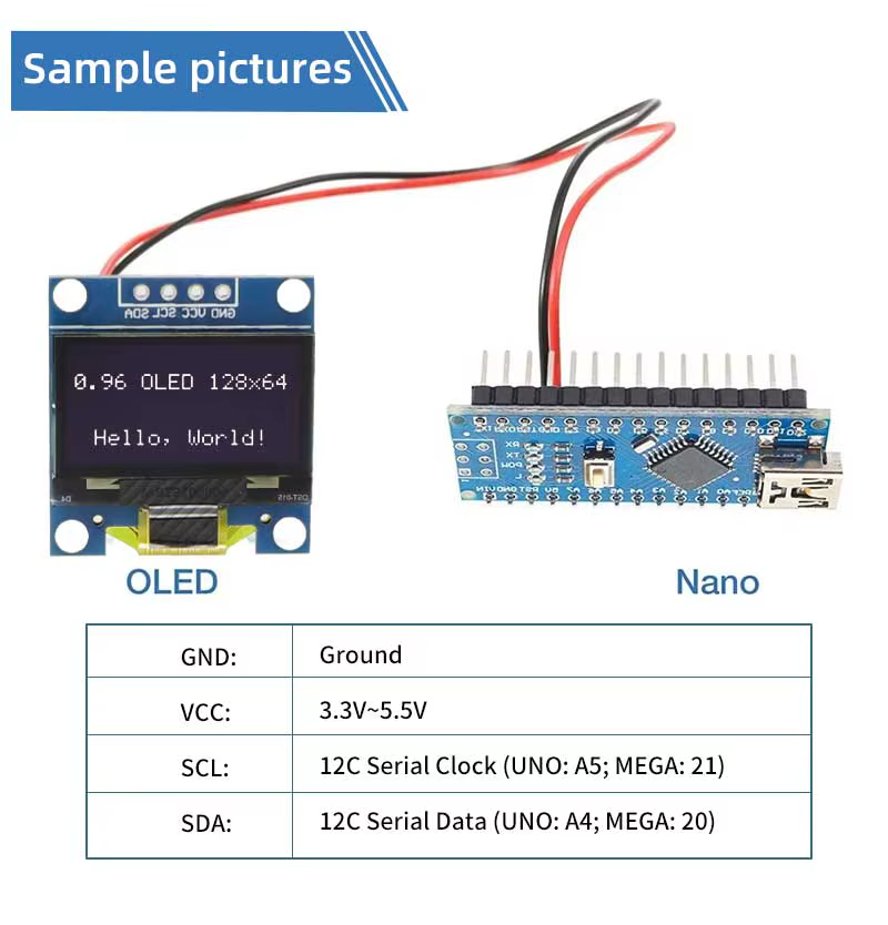 Módulo pantalla OLED 0.96 pulgadas I2C SSD1306 128x64 amarillo y azul vista 4