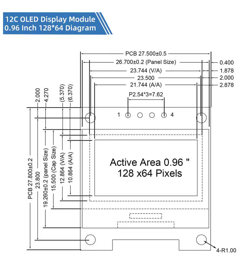 Módulo pantalla OLED 0.96 pulgadas I2C SSD1306 128x64 amarillo y azul vista 5