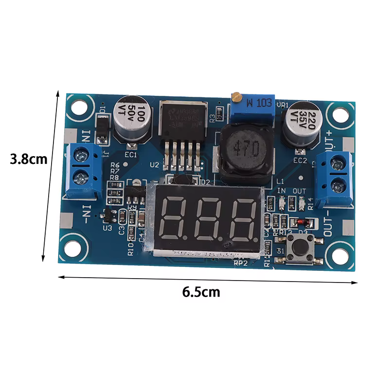 Módulo Convertidor DC-DC Step-Down LM2596 3A Ajustable con Voltímetro LED vista 2