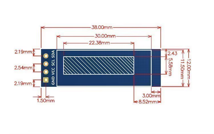 Pantalla OLED 0,91" 128x32 I2C SSD1306 Blanca o Azul vista 2