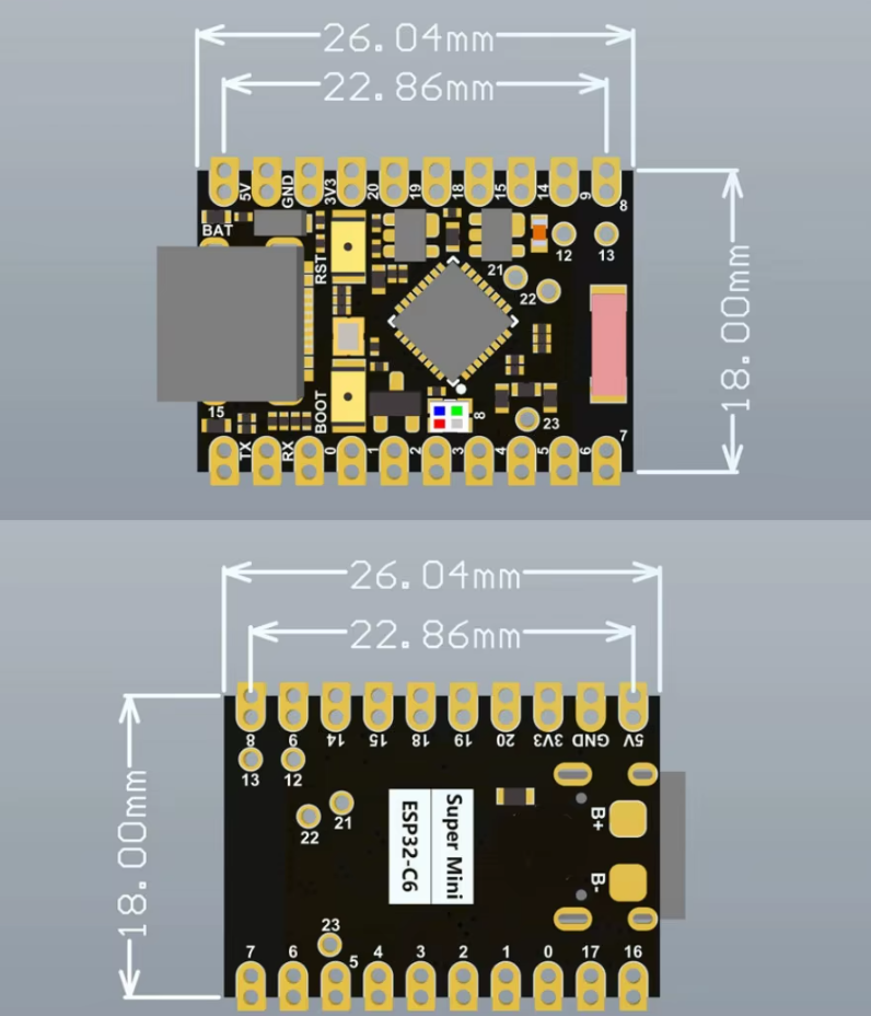 Placa de Desarrollo ESP32-C6 SuperMini WiFi 6 BLE Zigbee Thread USB-C vista 4