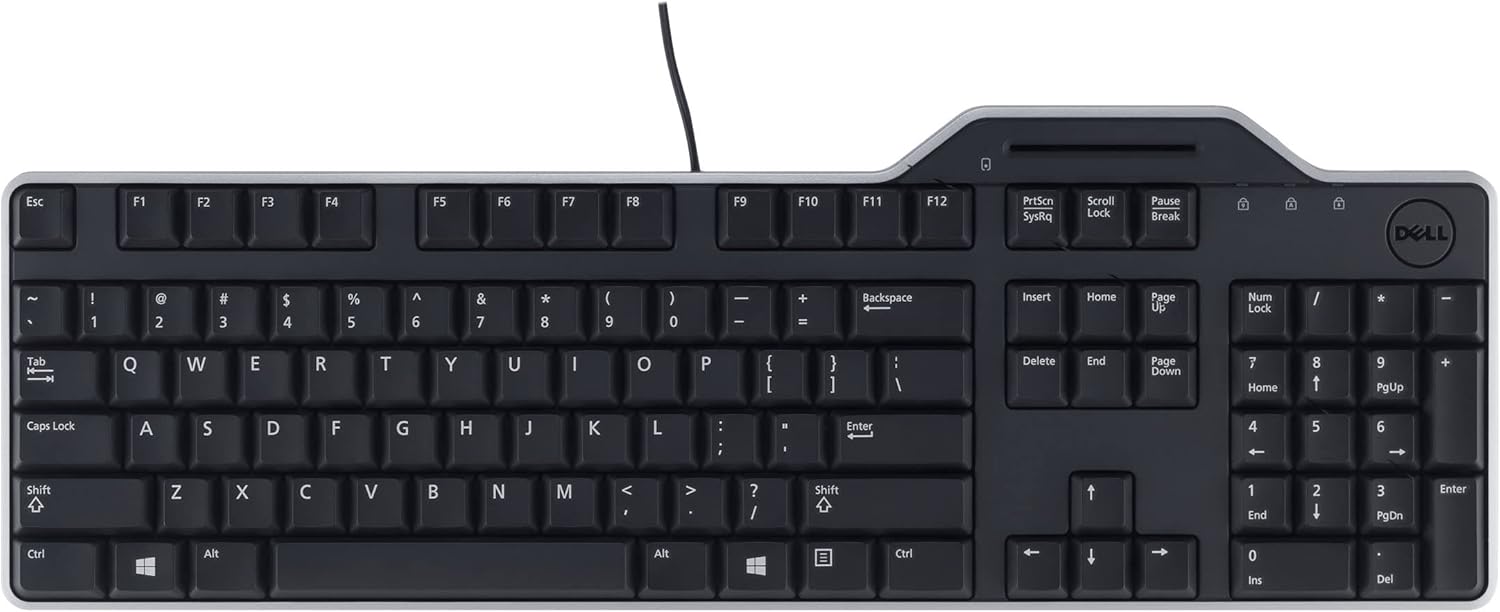 Teclado Dell KB813-BK-US USB con lector de tarjeta inteligente y reposamuñecas vista 3